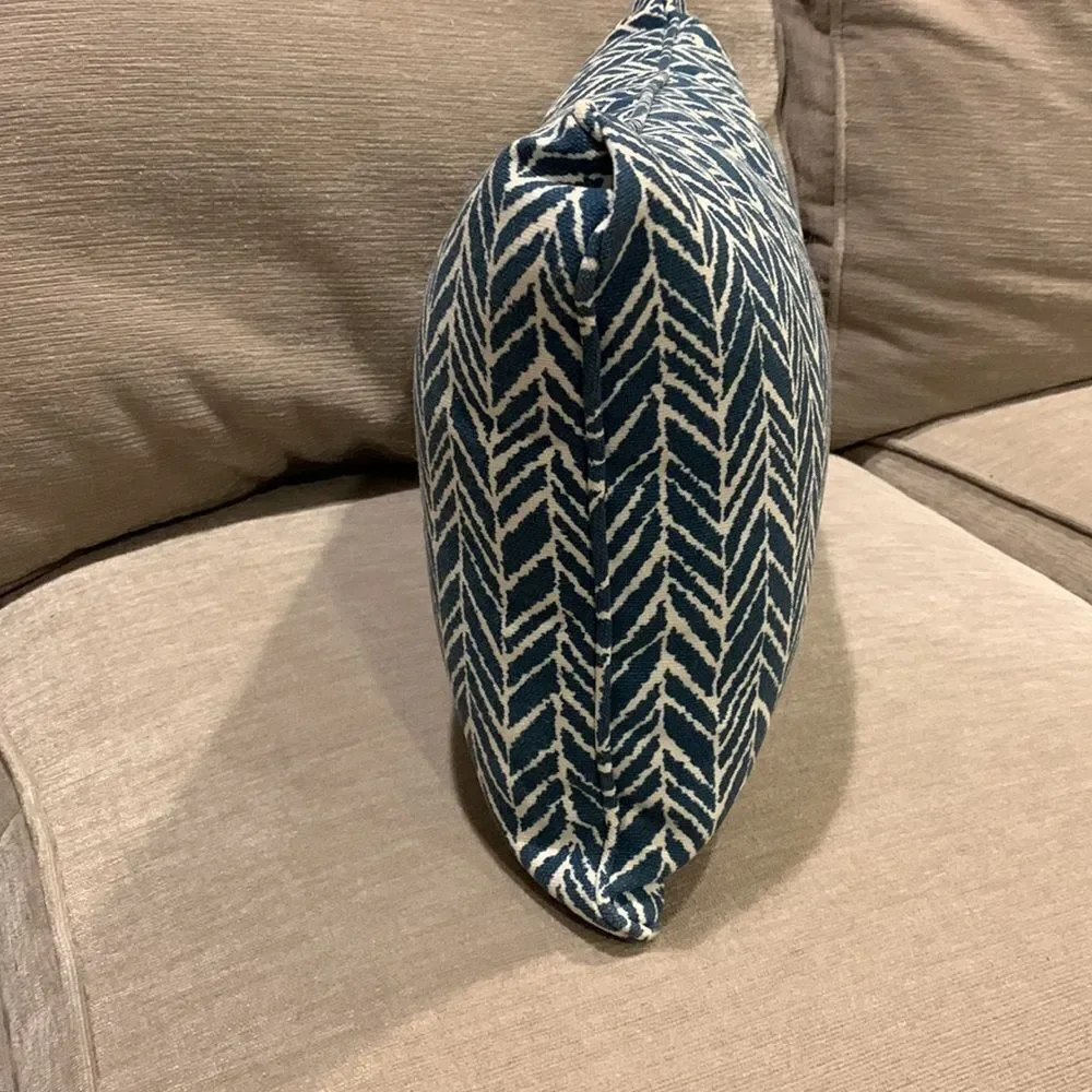 Coastal Outdoor Indoor Herringbone Blue Lumbar Pillow